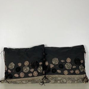 Borgata set accent brown throw pillow with fringe 15x15